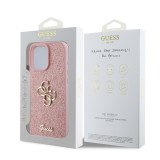 Guess PU Fixed Glitter 4G Metal Logo Zadní Kryt pro iPhone 16 Pro Max Pink