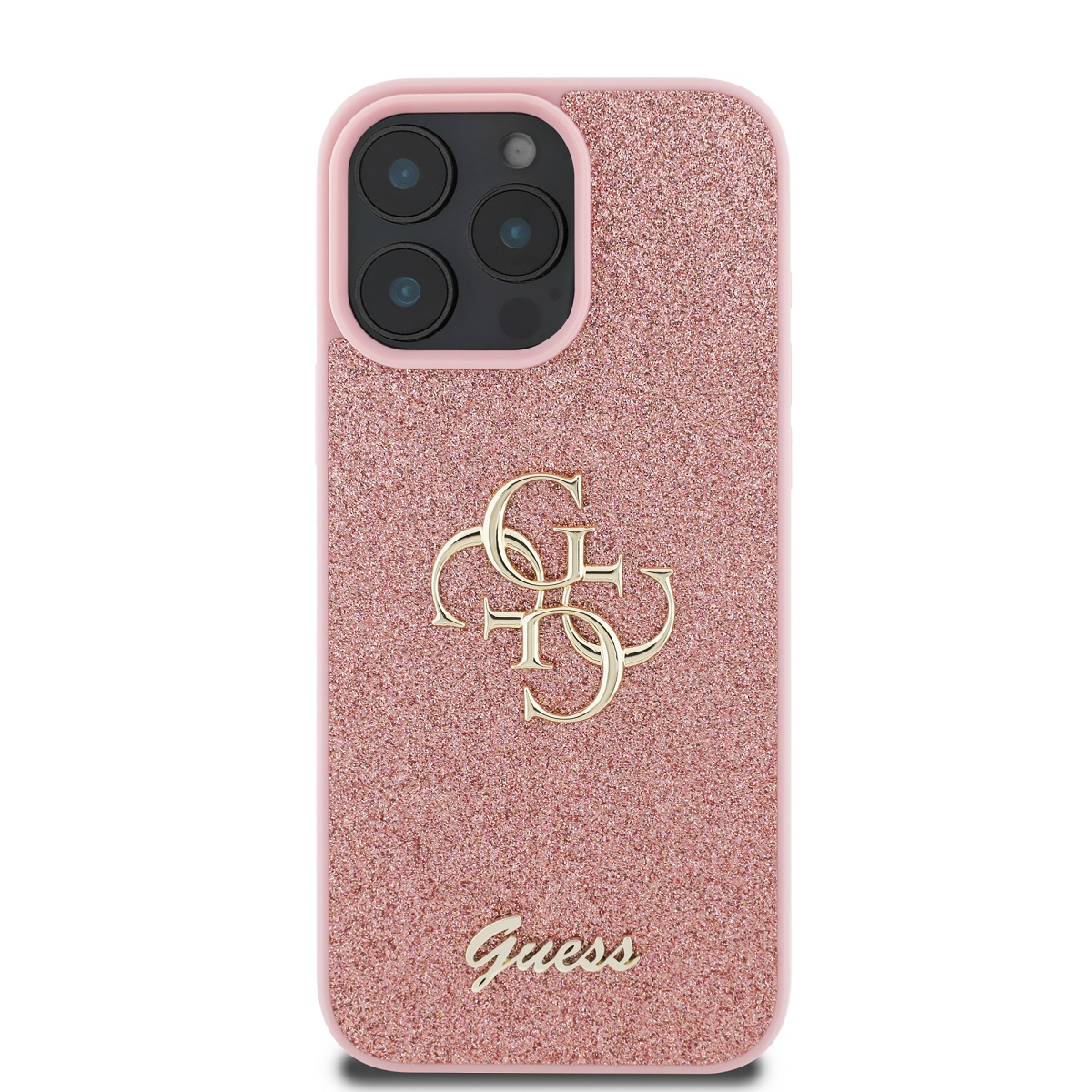 Guess PU Fixed Glitter 4G Metal Logo Zadní Kryt pro iPhone 16 Pro Max Pink