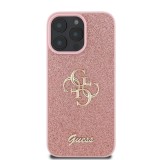 Guess PU Fixed Glitter 4G Metal Logo Zadní Kryt pro iPhone 16 Pro Pink