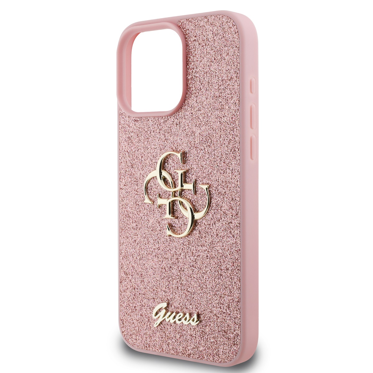 Guess PU Fixed Glitter 4G Metal Logo Zadní Kryt pro iPhone 16 Pro Pink