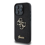 Guess PU Fixed Glitter 4G Metal Logo Zadní Kryt pro iPhone 16 Pro Max Black