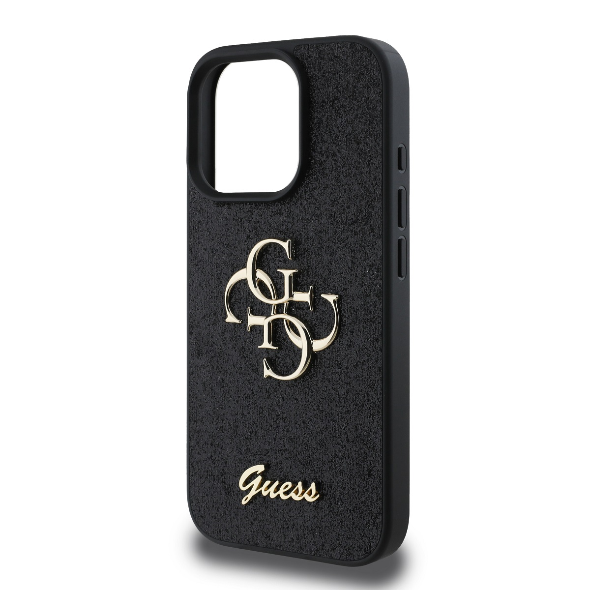 Guess PU Fixed Glitter 4G Metal Logo Zadní Kryt pro iPhone 16 Pro Max Black