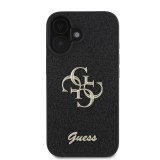 Guess PU Fixed Glitter 4G Metal Logo Zadní Kryt pro iPhone 16 Plus Black