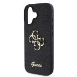 Guess PU Fixed Glitter 4G Metal Logo Zadní Kryt pro iPhone 16 Plus Black