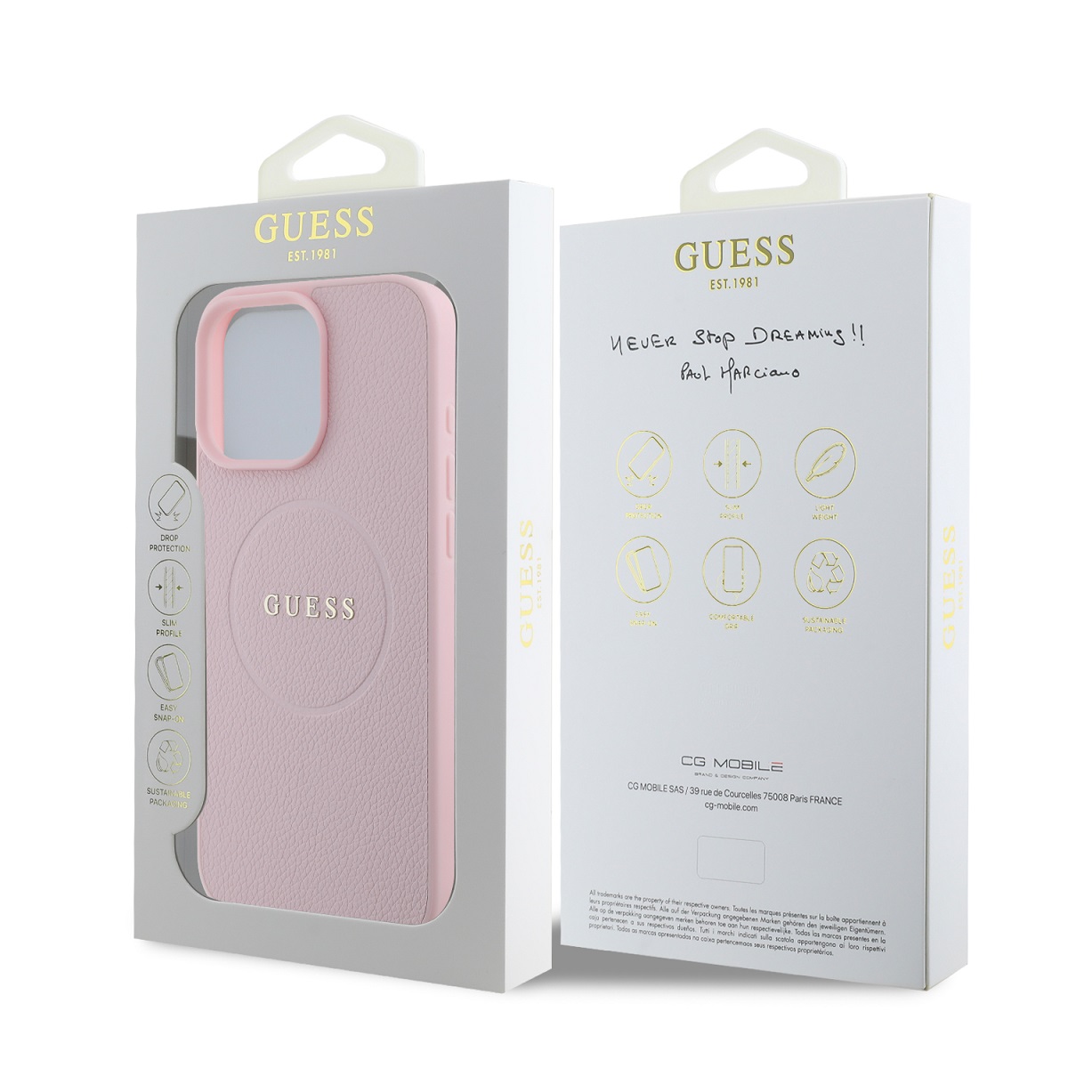 Guess PU Grained Classic Logo MagSafe Zadní Kryt pro iPhone 16 Pro Pink