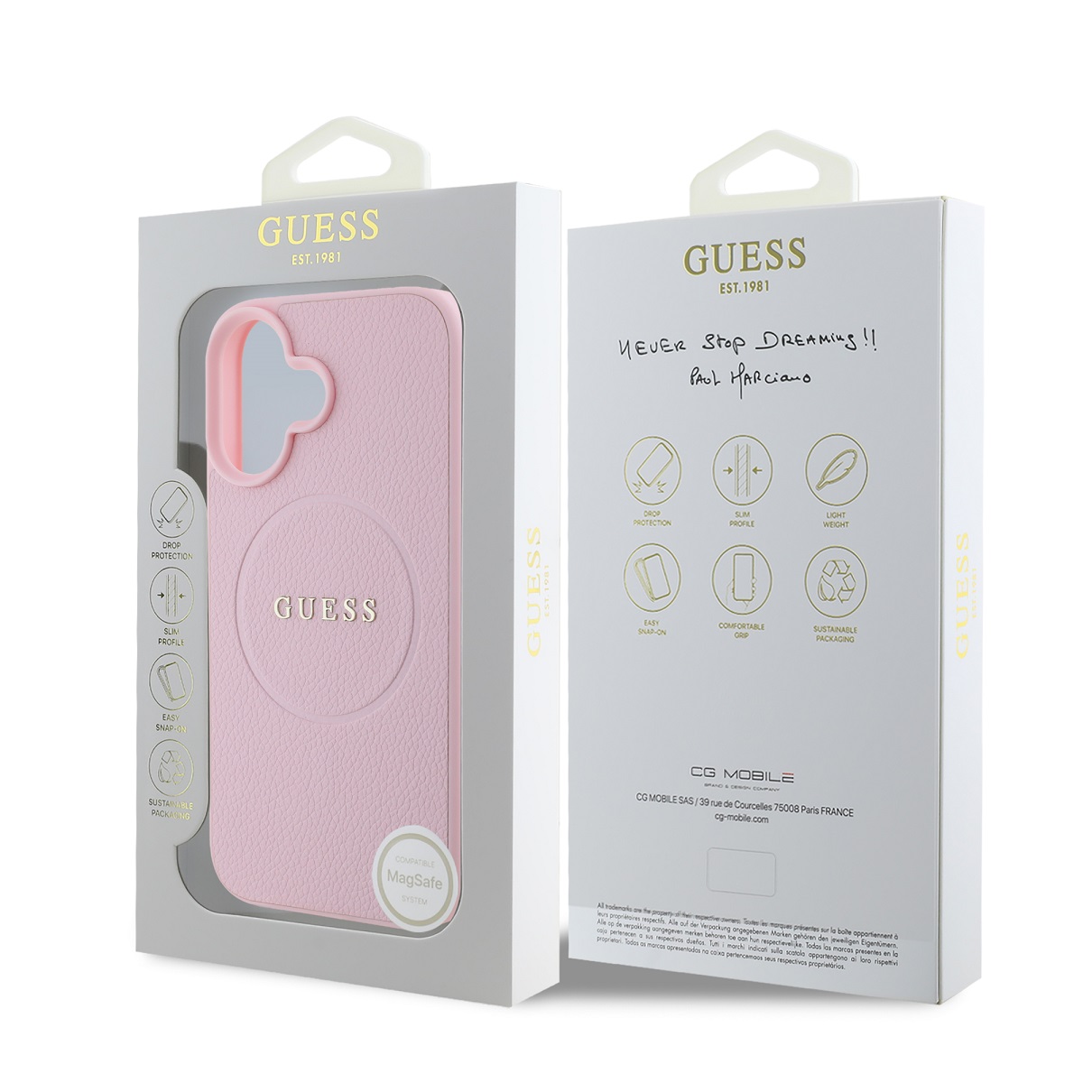 Guess PU Grained Classic Logo MagSafe Zadní Kryt pro iPhone 16 Pink