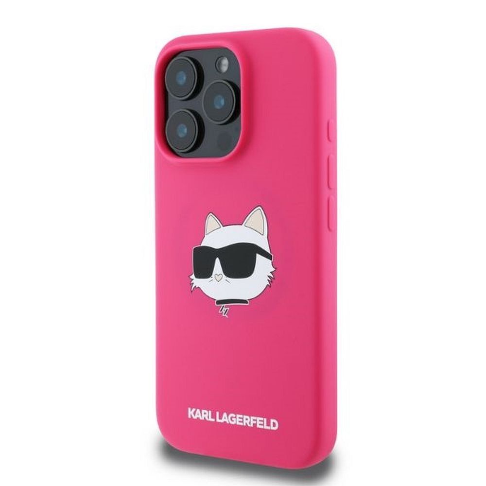 KARL LAGERFELD case for IPHONE 16 Pro Max compatible with MagSafe KLHMP16XSCHPPLF (Sil Choupette Head Print) fuschia