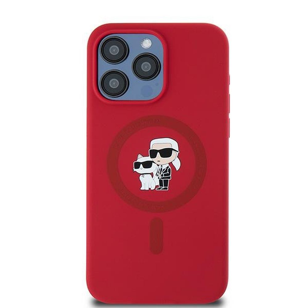 KARL LAGERFELD case for IPHONE 15 Pro Max compatible with MagSafe KLHMP15XSCMKCRHR (Silicone KC Body Ring) red