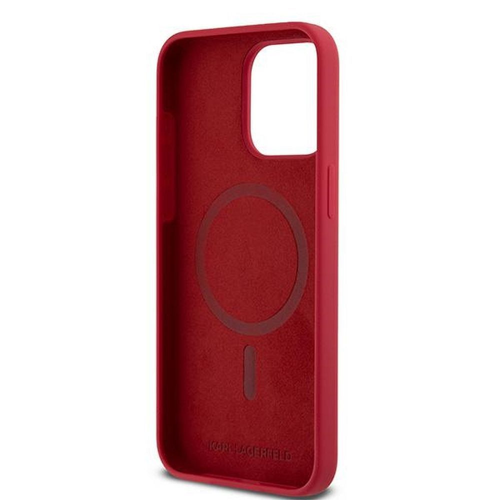 KARL LAGERFELD case for IPHONE 15 Pro Max compatible with MagSafe KLHMP15XSCMKCRHR (Silicone KC Body Ring) red