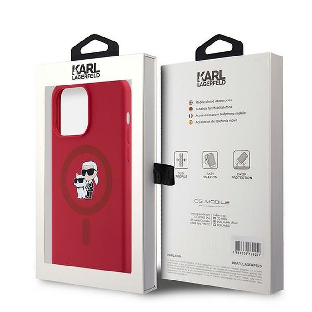 KARL LAGERFELD case for IPHONE 15 Pro Max compatible with MagSafe KLHMP15XSCMKCRHR (Silicone KC Body Ring) red