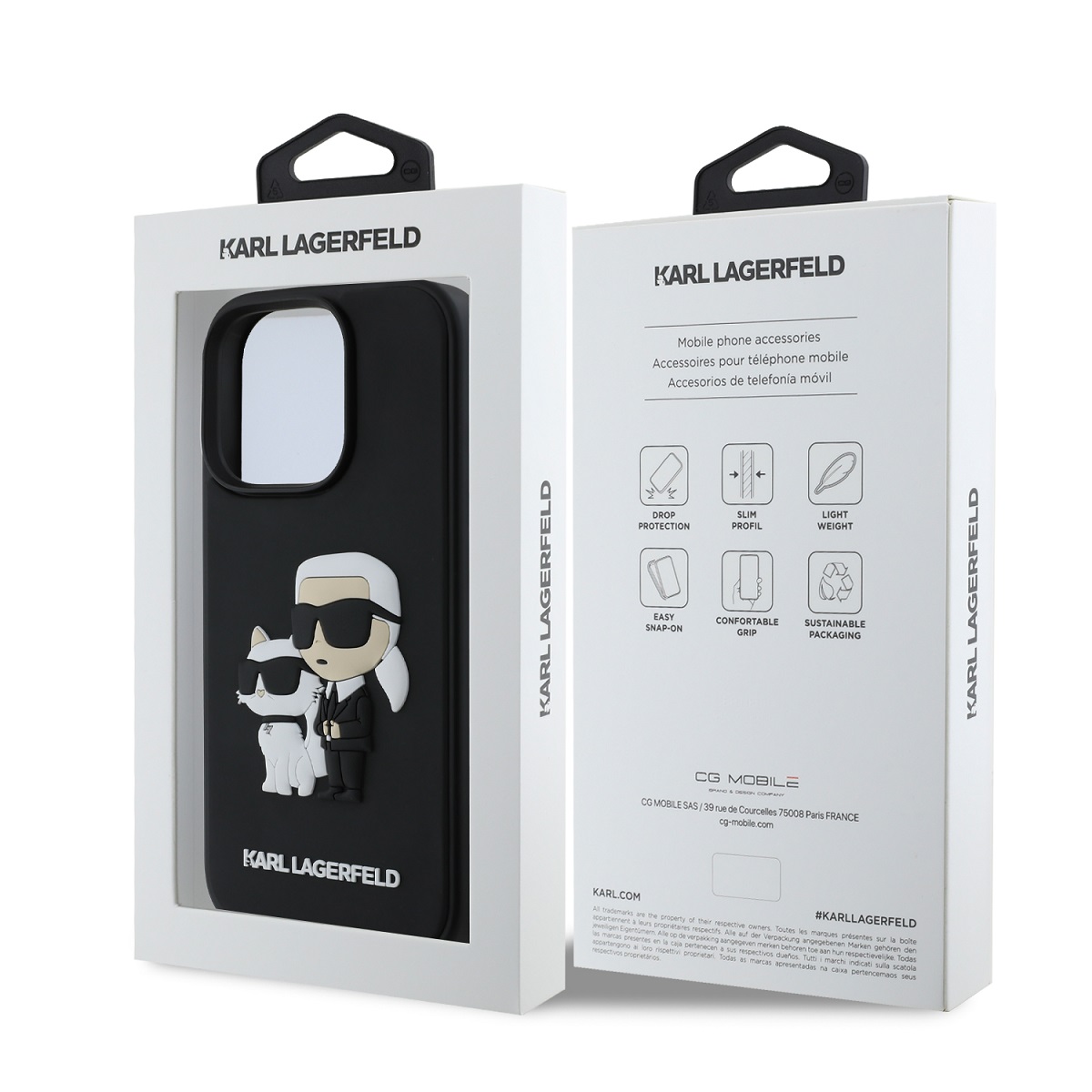 Karl Lagerfeld PU Saffiano Karl and Choupette Zadní Kryt pro iPhone 16 Pro Max Black