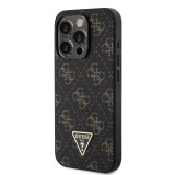 Guess PU Leather 4G Triangle Metal Logo Zadní Kryt pro iPhone 16 Pro Black