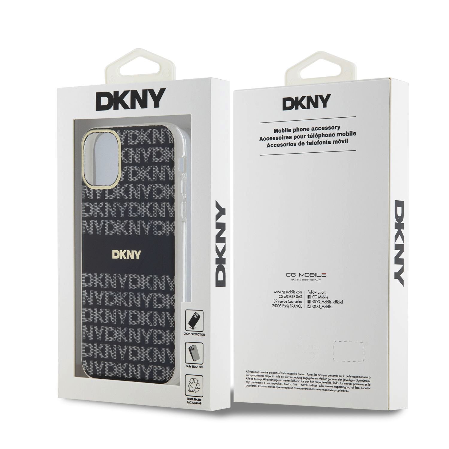 DKNY PC/TPU Repeat Pattern Tonal Stripe Magsafe Zadní Kryt pro iPhone 11 Black