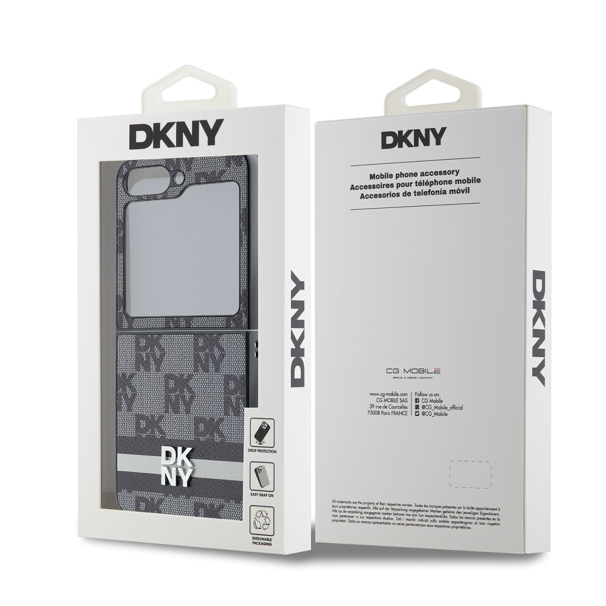 DKNY PU Leather Checkered Pattern and Stripe Zadní Kryt pro Samsung Galaxy Z Flip 6 Black