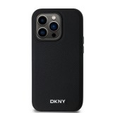 DKNY PU Leather Silver Metal Logo Magsafe Zadní Kryt pro iPhone 14 Pro Black