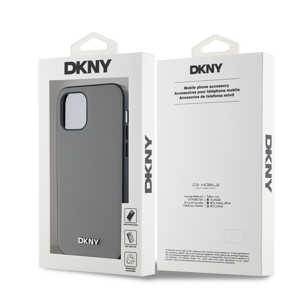 DKNY PU Leather Silver Metal Logo Magsafe Zadní Kryt pro iPhone 12/12 Pro Grey