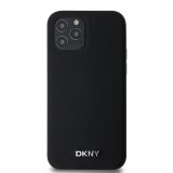 DKNY PU Leather Silver Metal Logo Magsafe Zadní Kryt pro iPhone 12/12 Pro Black