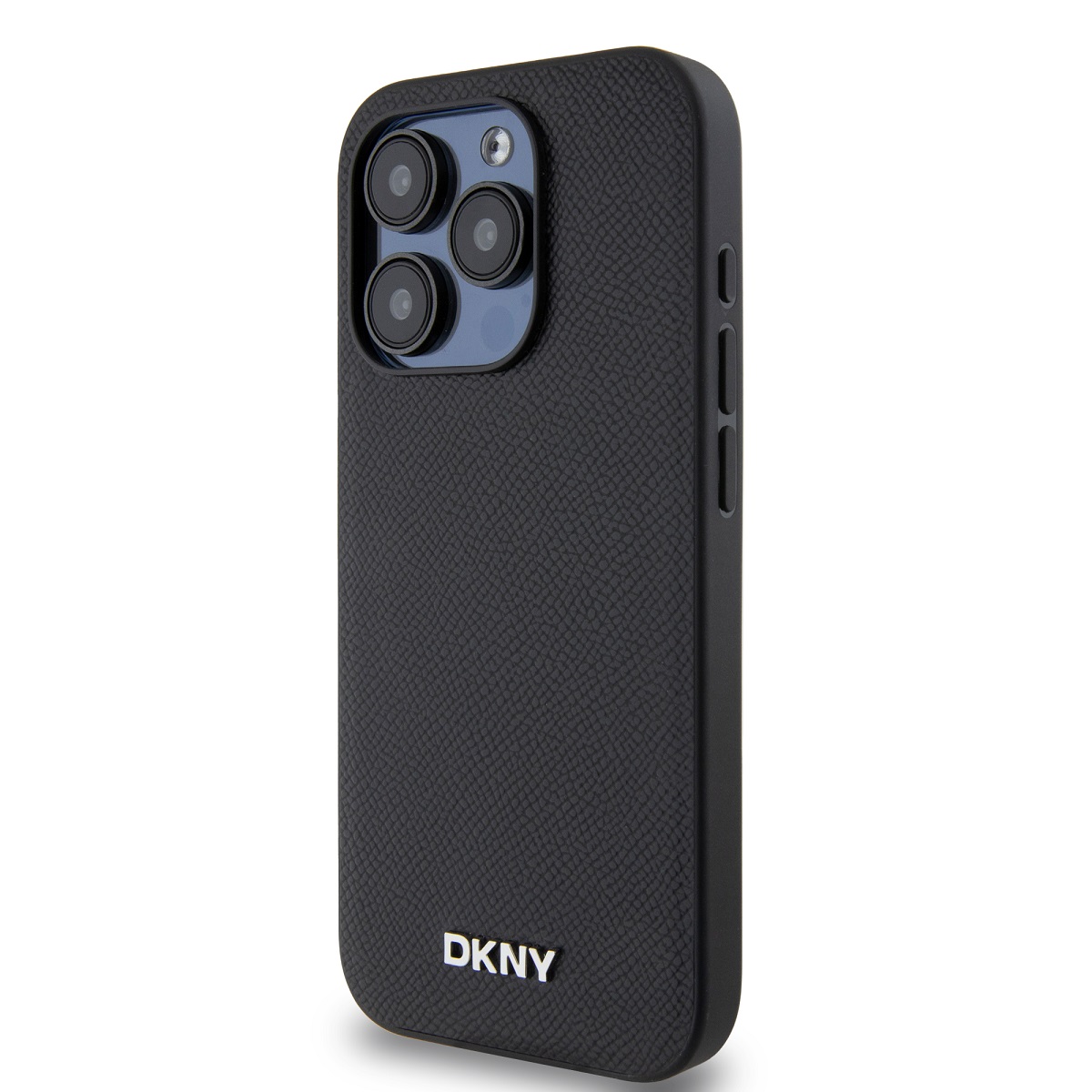 DKNY PU Leather Silver Metal Logo Magsafe Zadní Kryt pro iPhone 15 Pro Max Black