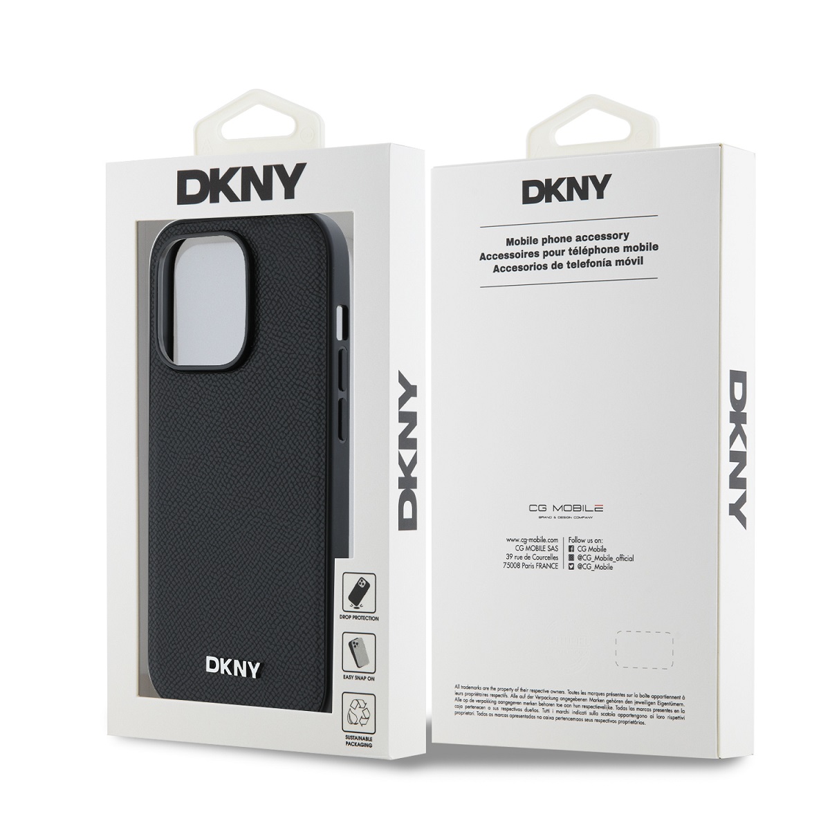 DKNY PU Leather Silver Metal Logo Magsafe Zadní Kryt pro iPhone 14 Pro Max Black