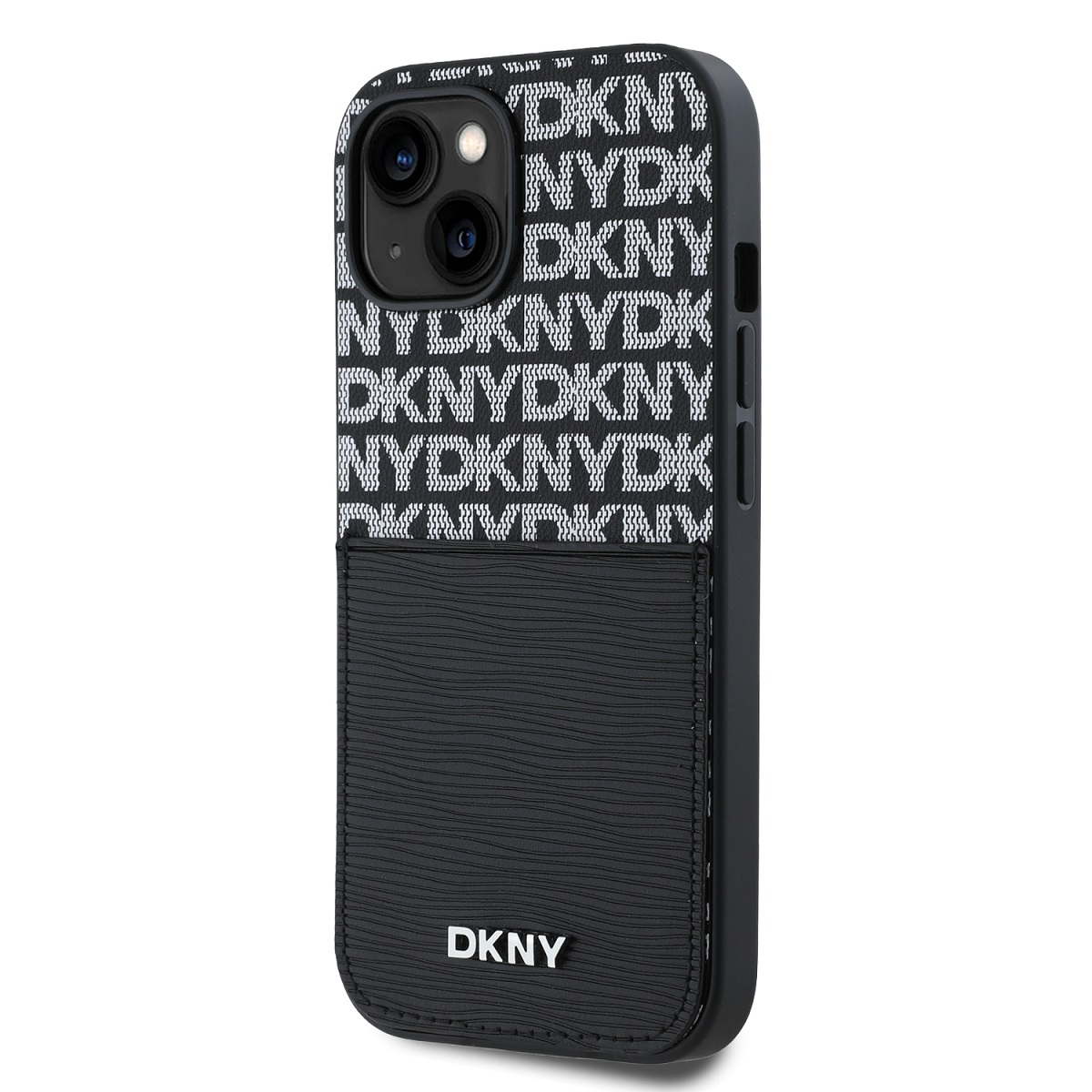 DKNY PU Leather Repeat Pattern Card Pocket Zadní Kryt pro iPhone 14 Black