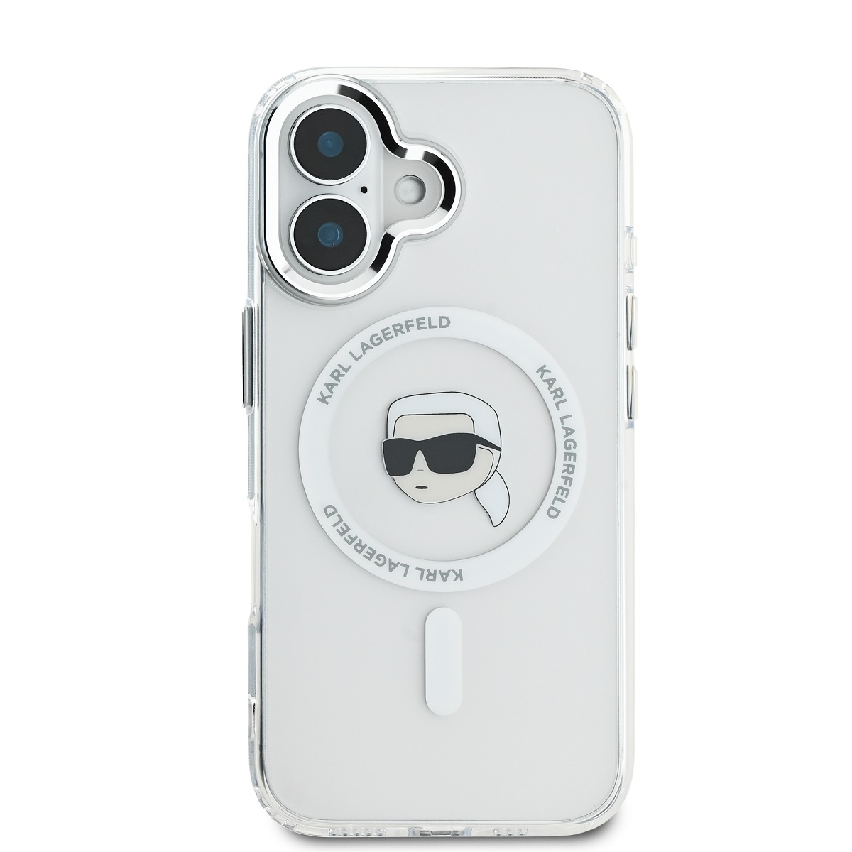 Karl Lagerfeld IML Karl Head Metal Frame MagSafe Zadní Kryt pro iPhone 16 Transparent