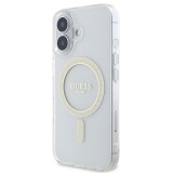 Guess IML Glitter Ring MagSafe Zadní Kryt pro iPhone 16 Transparent