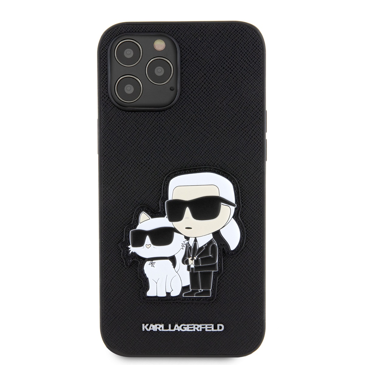 Karl Lagerfeld PU Saffiano Karl and Choupette Zadní Kryt pro iPhone 12/12 Pro Black