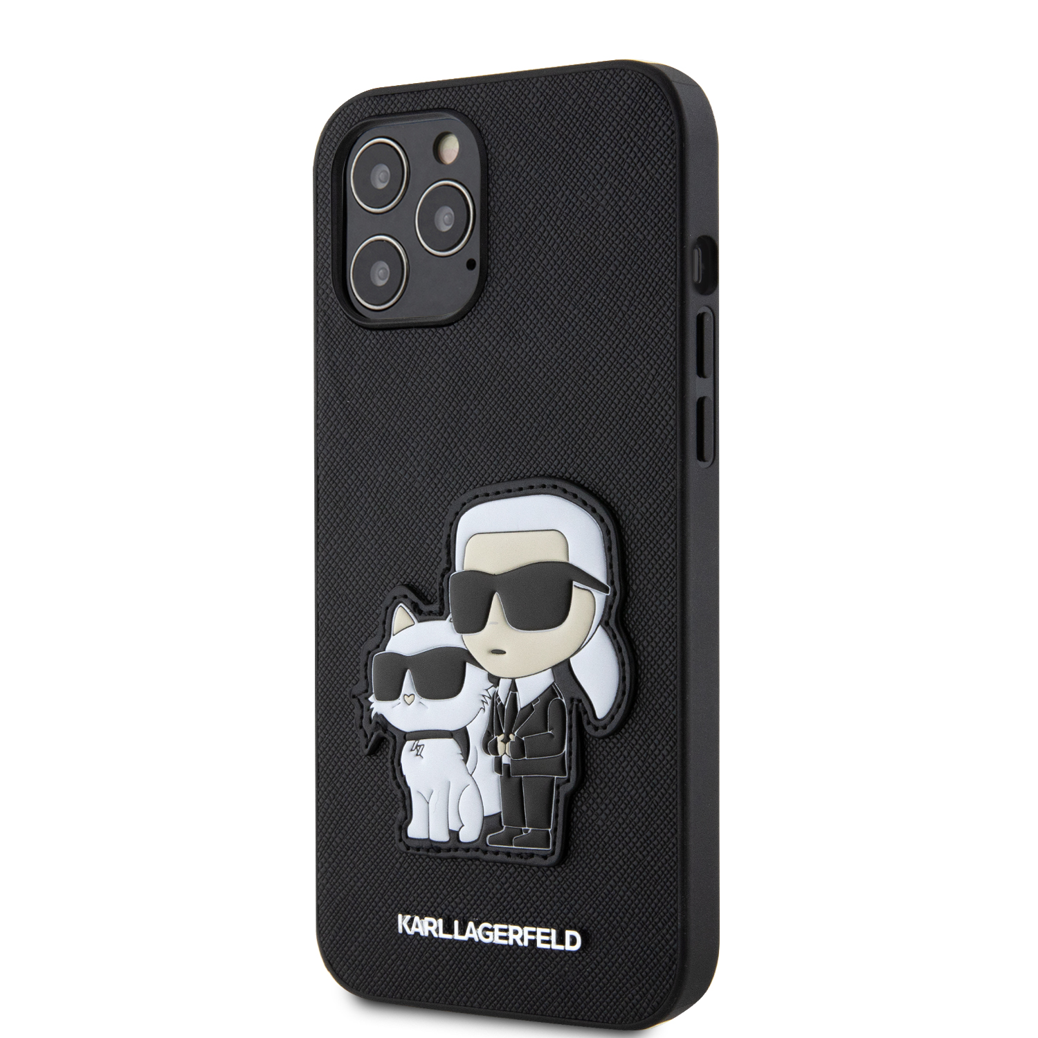 Karl Lagerfeld PU Saffiano Karl and Choupette Zadní Kryt pro iPhone 12/12 Pro Black