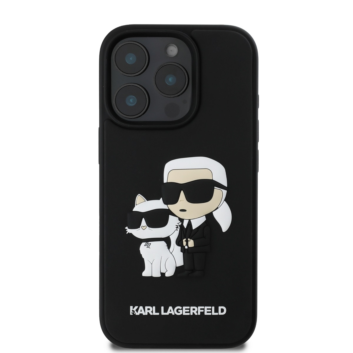 Karl Lagerfeld 3D Rubber Karl and Choupette Zadní Kryt pro iPhone 16 Pro Black