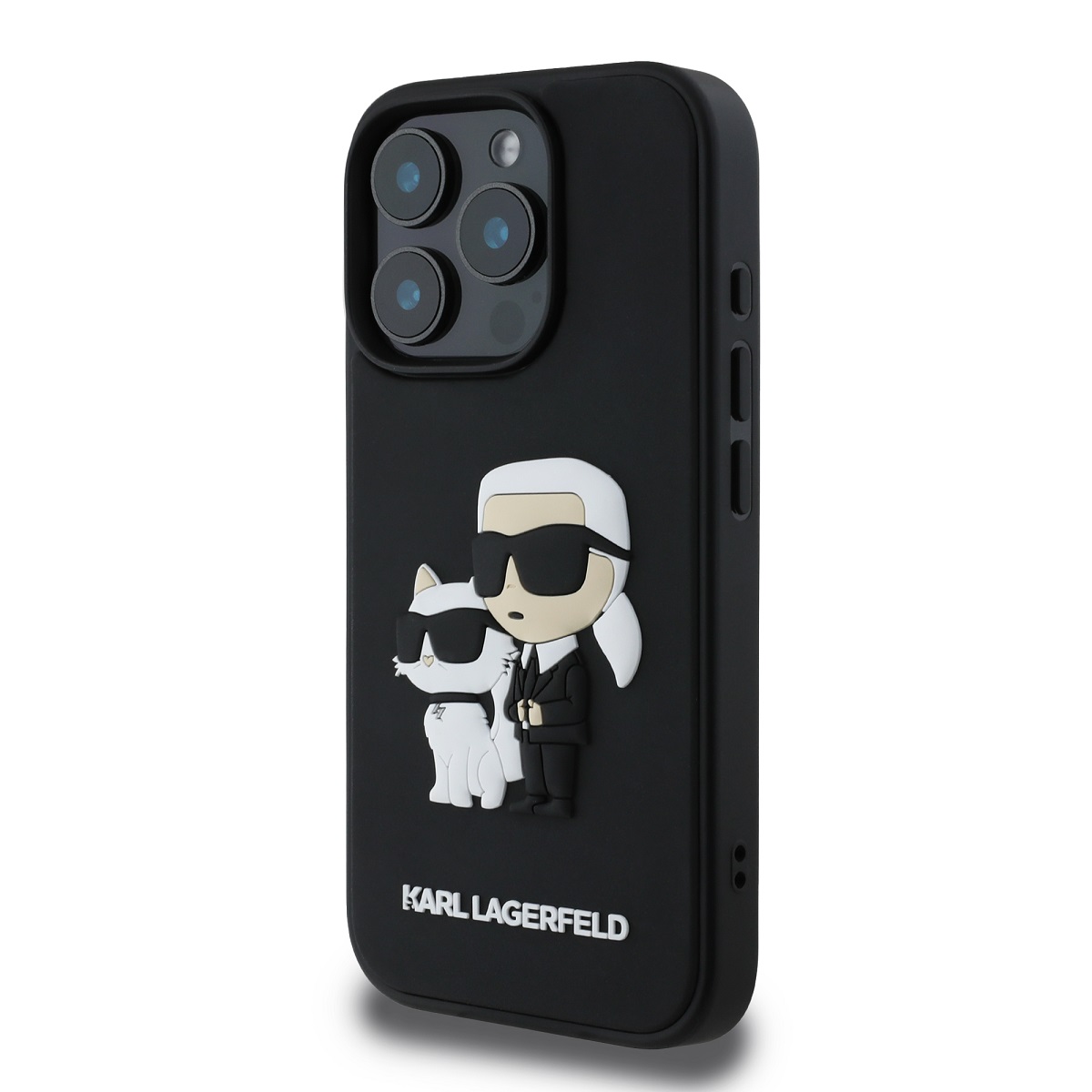 Karl Lagerfeld 3D Rubber Karl and Choupette Zadní Kryt pro iPhone 16 Pro Black