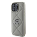 DKNY PU Leather Quilted Stack Logo Zadní Kryt pro iPhone 16 Pro Max Grey