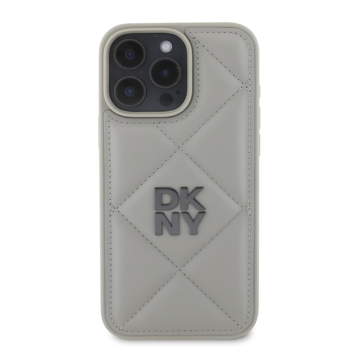 DKNY PU Leather Quilted Stack Logo Zadní Kryt pro iPhone 16 Pro Max Grey