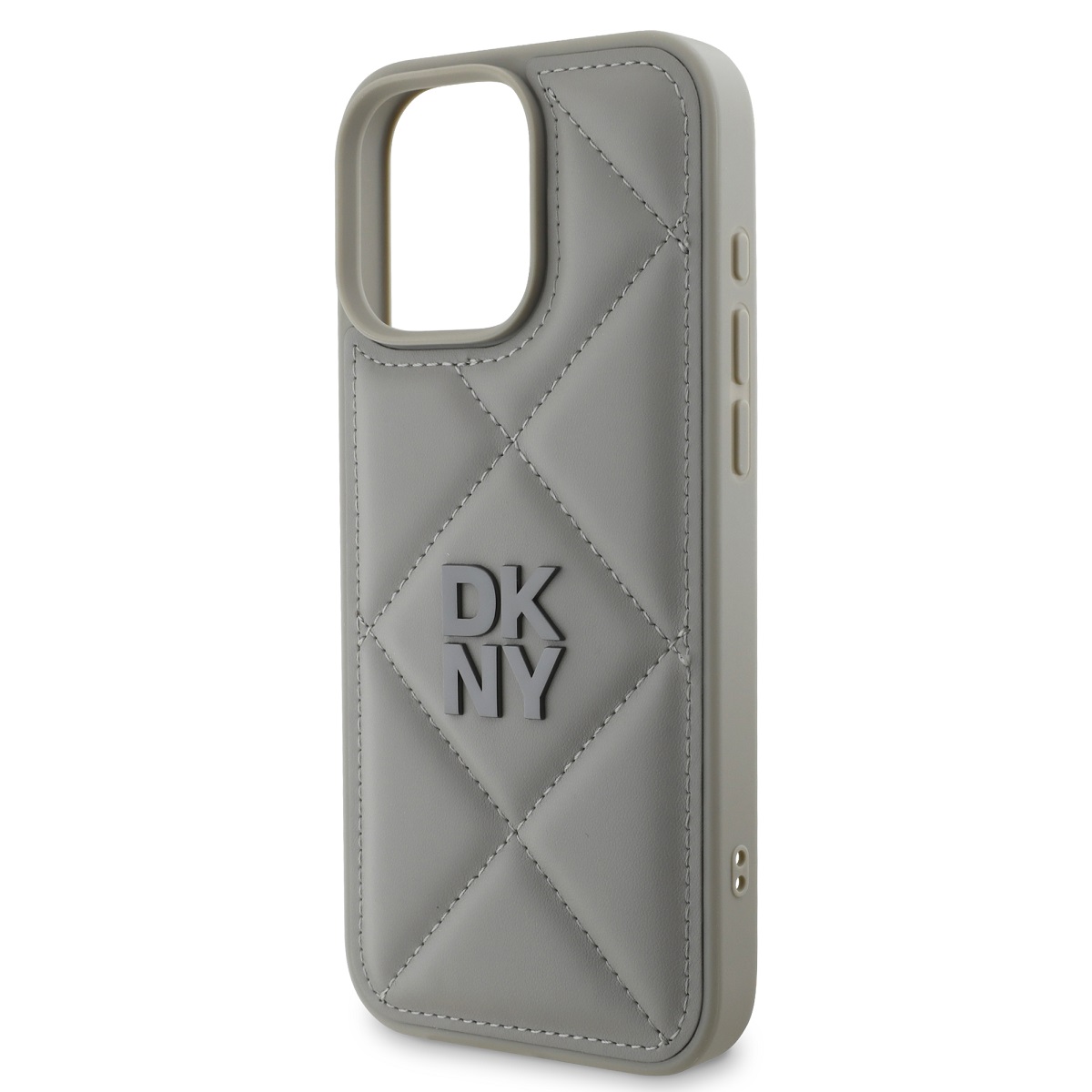 DKNY PU Leather Quilted Stack Logo Zadní Kryt pro iPhone 16 Pro Max Grey