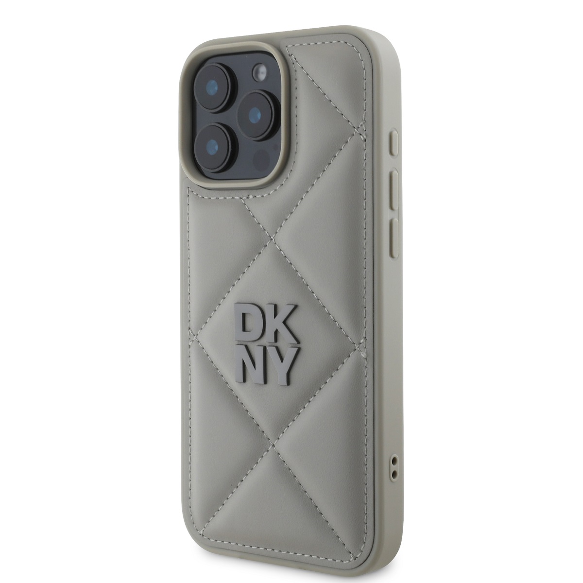 DKNY PU Leather Quilted Stack Logo Zadní Kryt pro iPhone 16 Pro Grey