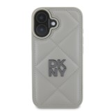 DKNY PU Leather Quilted Stack Logo Zadní Kryt pro iPhone 16 Plus Grey