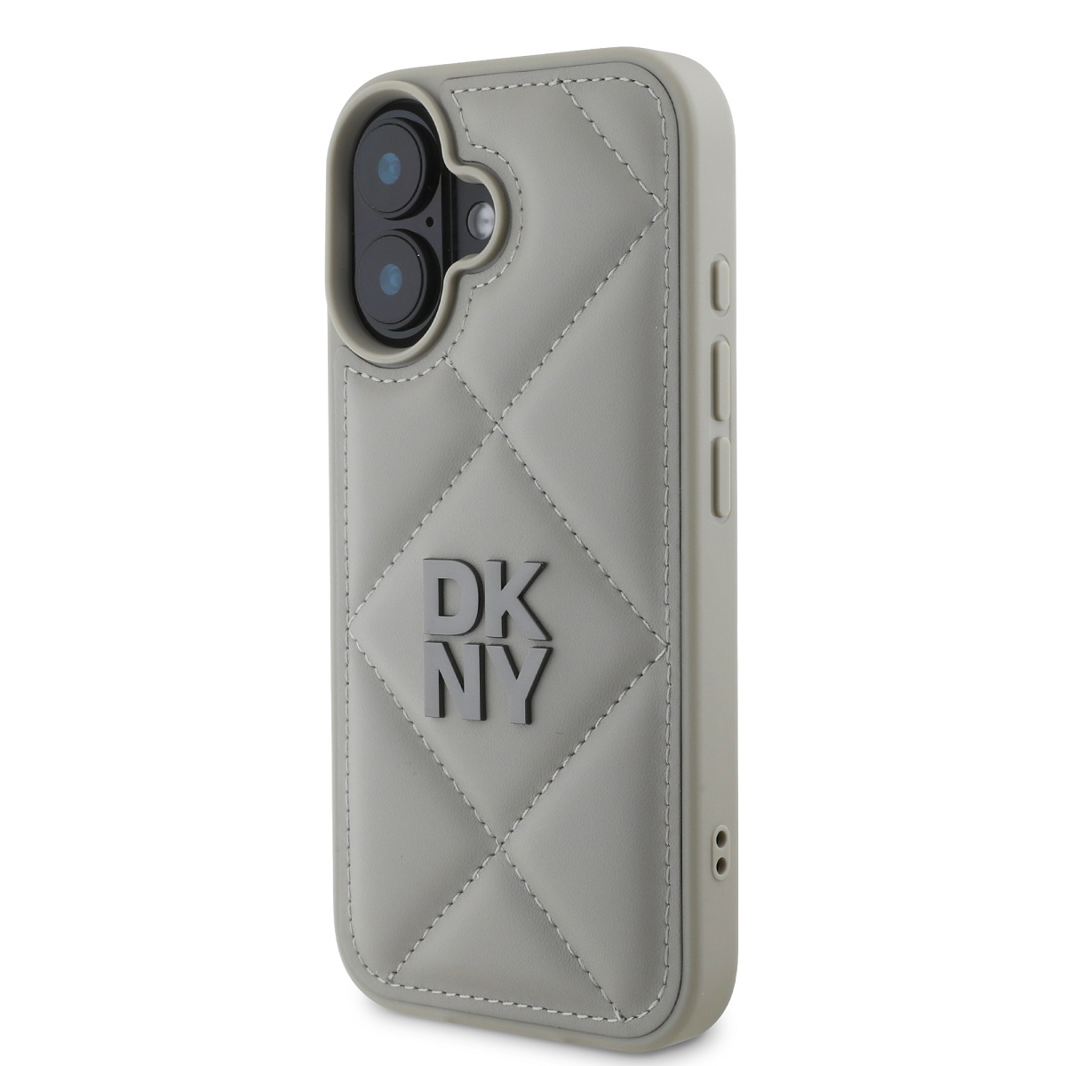 DKNY PU Leather Quilted Stack Logo Zadní Kryt pro iPhone 16 Grey