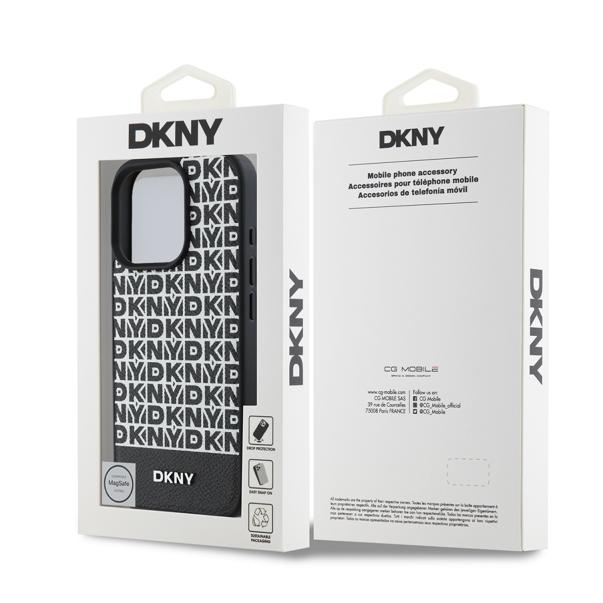 DKNY PU Leather Repeat Pattern Bottom Stripe MagSafe Zadní Kryt pro iPhone 16 Pro Black