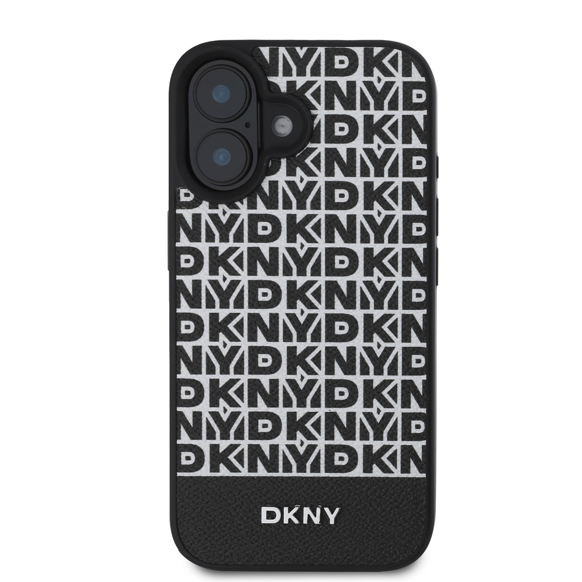 DKNY PU Leather Repeat Pattern Bottom Stripe MagSafe Zadní Kryt pro iPhone 16 Plus Black