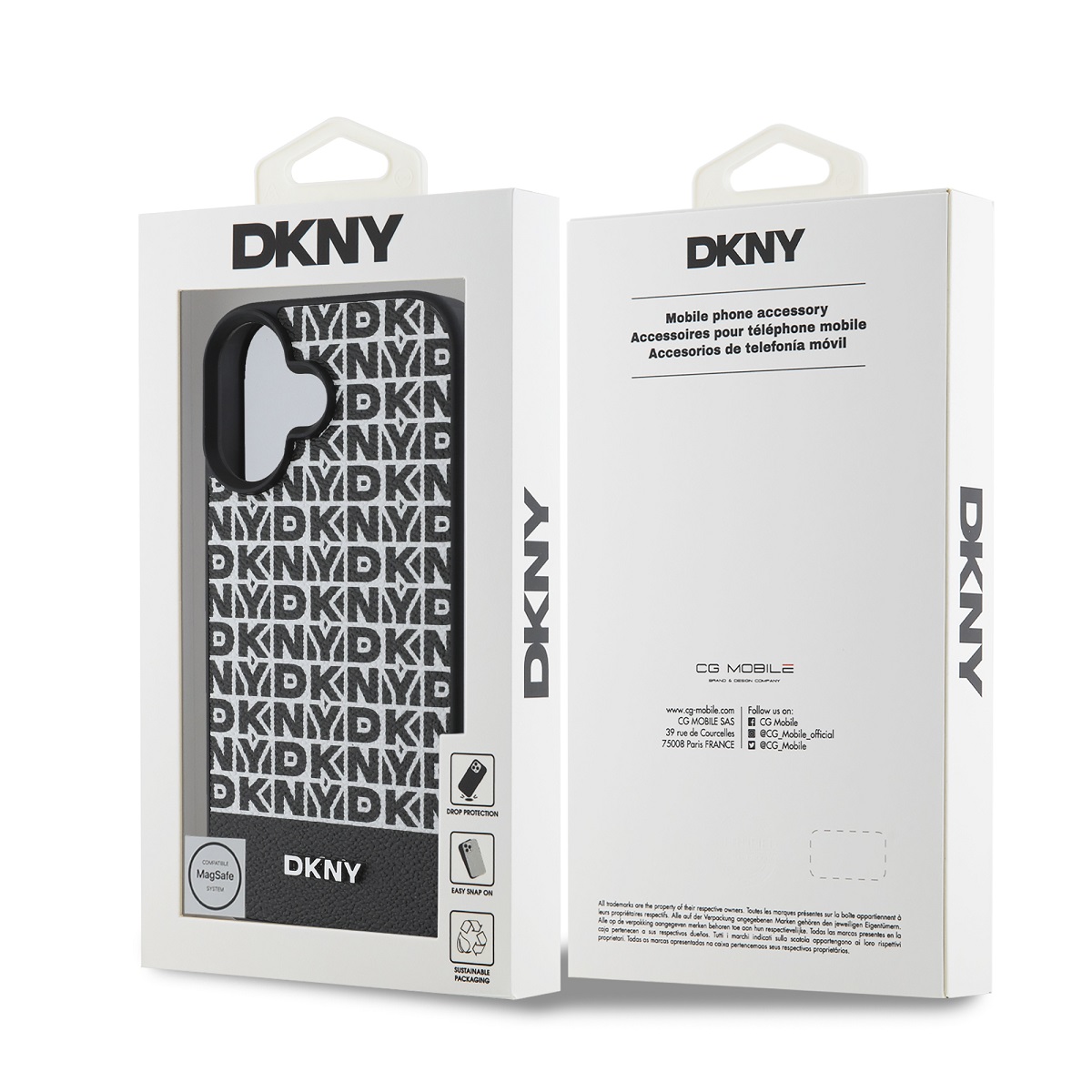 DKNY PU Leather Repeat Pattern Bottom Stripe MagSafe Zadní Kryt pro iPhone 16 Black