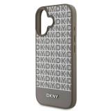 DKNY PU Leather Repeat Pattern Bottom Stripe MagSafe Zadní Kryt pro iPhone 16 Brown