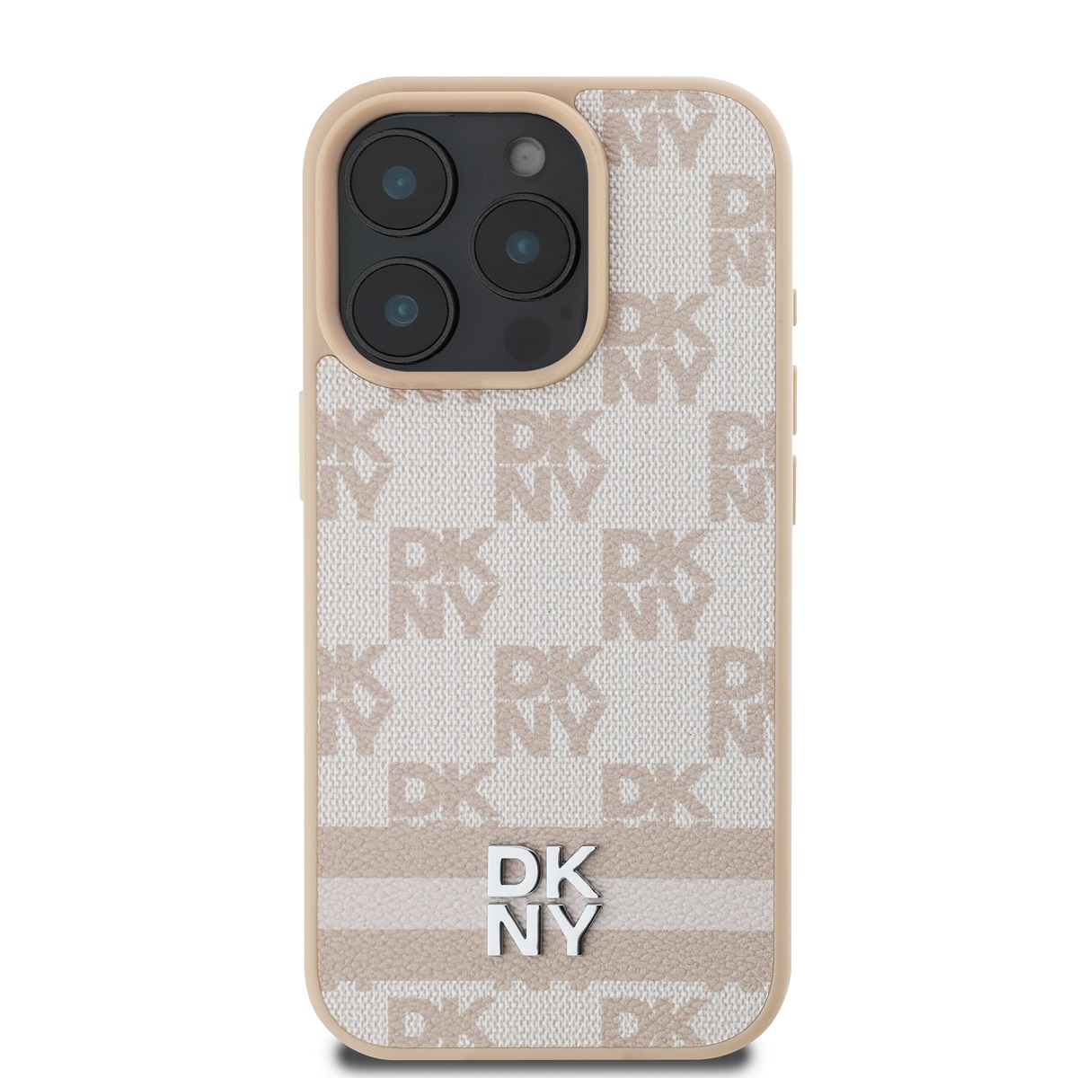 DKNY PU Leather Checkered Pattern and Stripe Zadní Kryt pro iPhone 16 Pro Max Pink