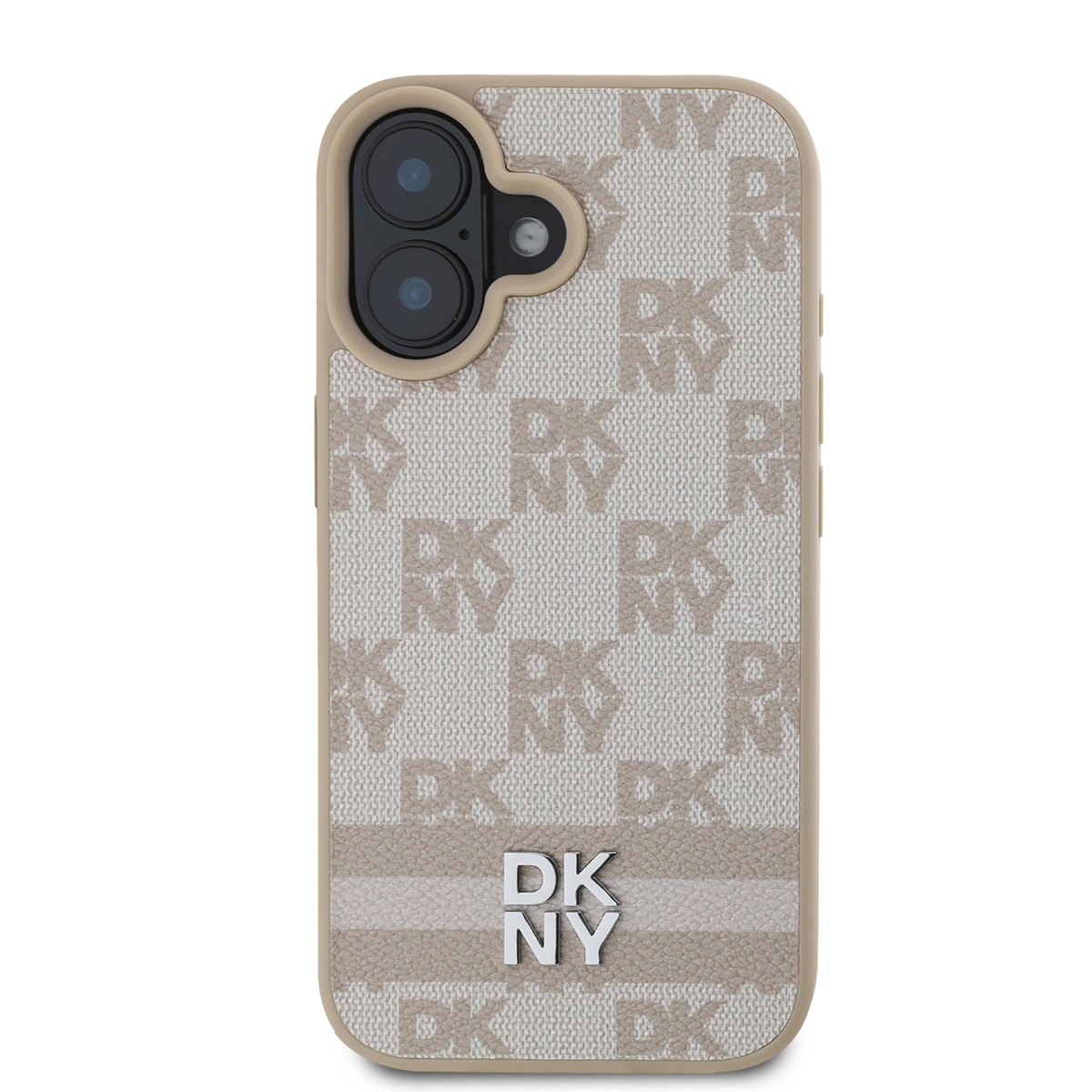 DKNY PU Leather Checkered Pattern and Stripe Zadní Kryt pro iPhone 16 Pink