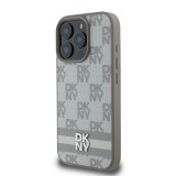 DKNY PU Leather Checkered Pattern and Stripe Zadní Kryt pro iPhone 16 Pro Beige