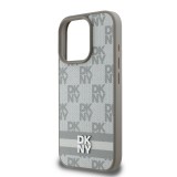 DKNY PU Leather Checkered Pattern and Stripe Zadní Kryt pro iPhone 16 Pro Beige