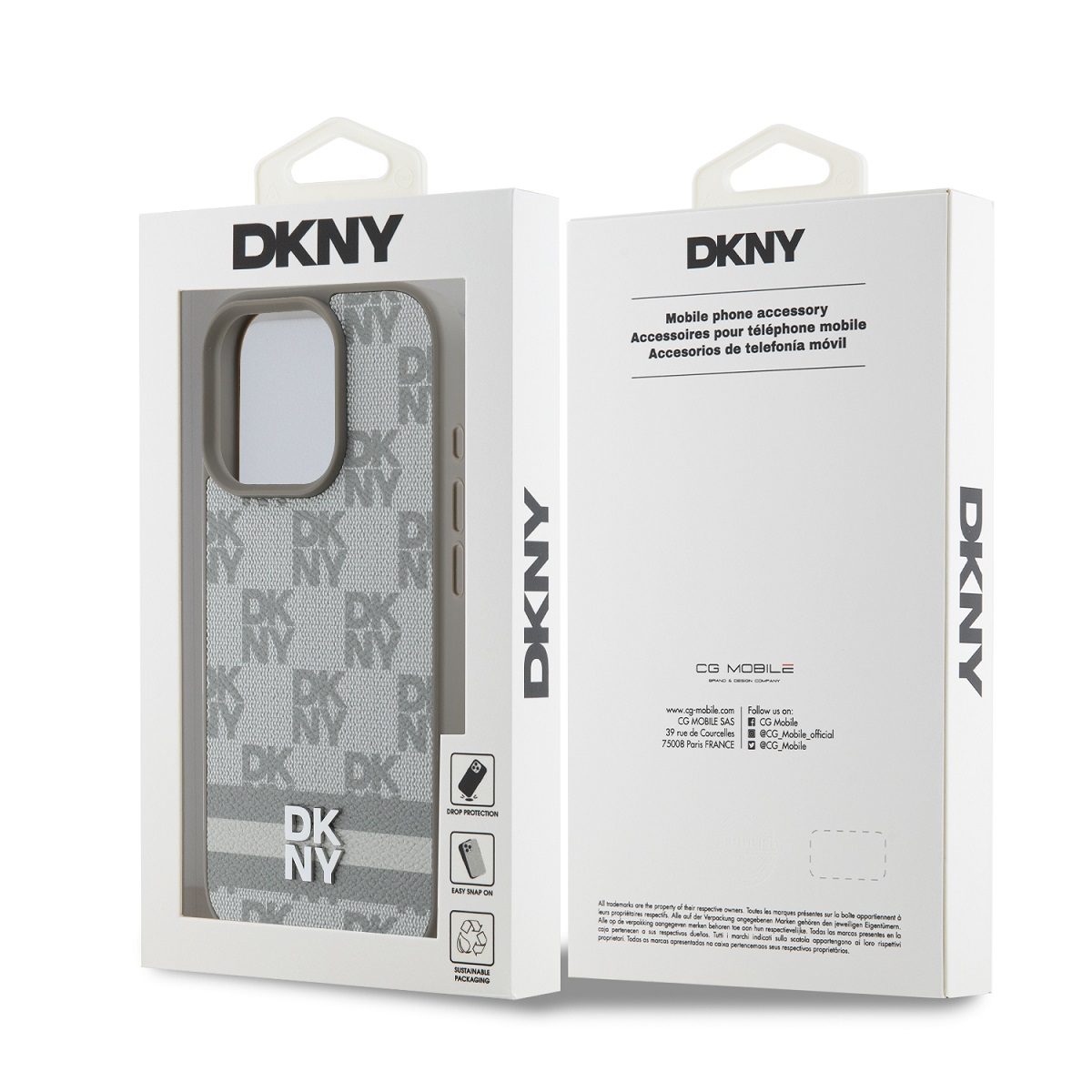 DKNY PU Leather Checkered Pattern and Stripe Zadní Kryt pro iPhone 16 Pro Beige