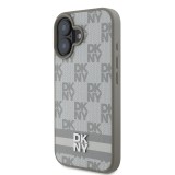 DKNY PU Leather Checkered Pattern and Stripe Zadní Kryt pro iPhone 16 Beige