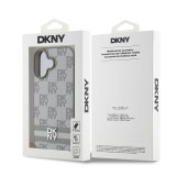 DKNY PU Leather Checkered Pattern and Stripe Zadní Kryt pro iPhone 16 Beige