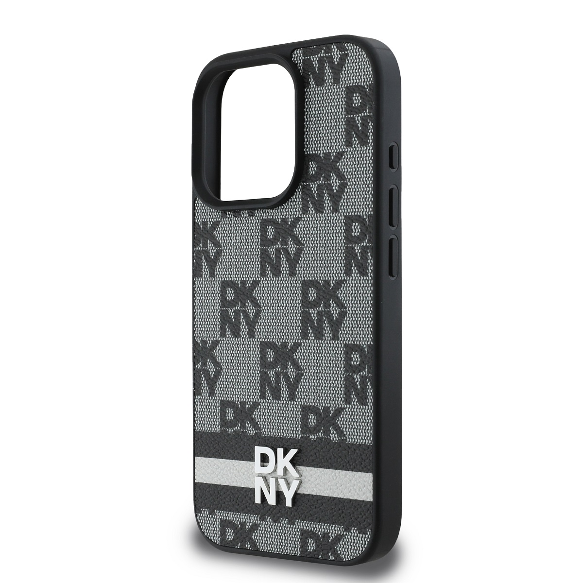 DKNY PU Leather Checkered Pattern and Stripe Zadní Kryt pro iPhone 16 Pro Max Black