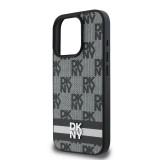 DKNY PU Leather Checkered Pattern and Stripe Zadní Kryt pro iPhone 16 Pro Black