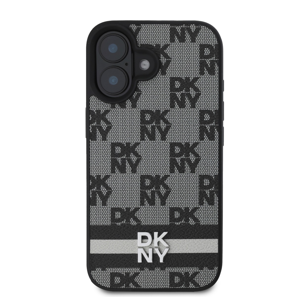 DKNY PU Leather Checkered Pattern and Stripe Zadní Kryt pro iPhone 16 Black